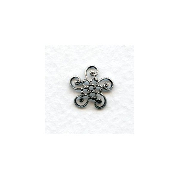 Victorian Flat Filigree Bead Caps Oxidized Silver (12)