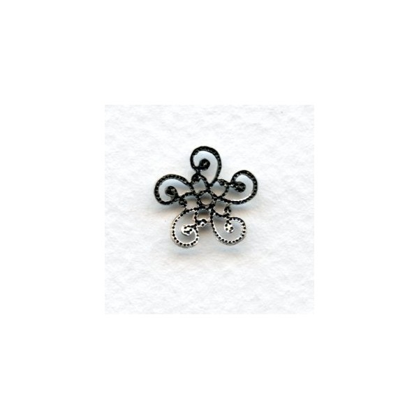 Victorian Flat Filigree Bead Caps Oxidized Silver (12) - Image 2
