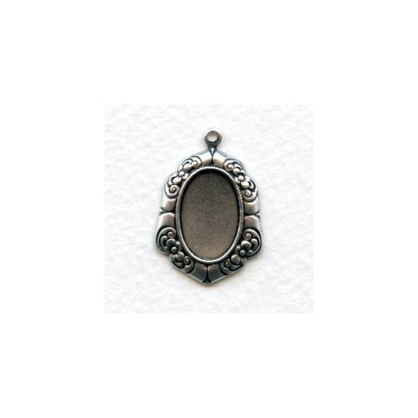 Floral Edge Pendant Setting Oxidized Silver 14x10mm (6)