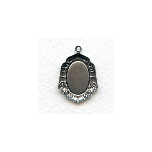 Floral Edge Pendant Setting Oxidized Silver 14x10mm (6) - Image 2