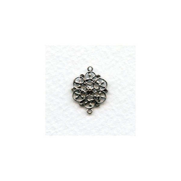Flat Filigree Circles Connectors Oxidized Silver (6)