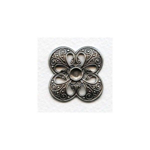Quatrefoil Openwork Stamping Oxidized Silver 30mm (1)