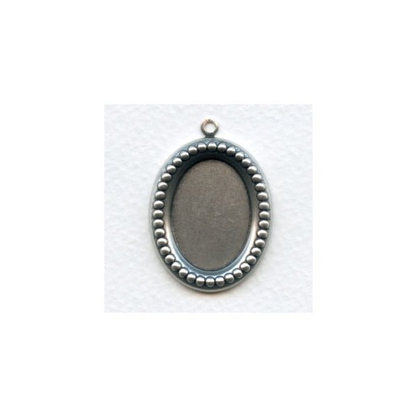 Beaded Edge Pendant Settings 25x18mm Oxidized Silver (6)