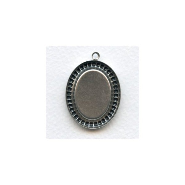 Beaded Edge Pendant Settings 25x18mm Oxidized Silver (6) - Image 2