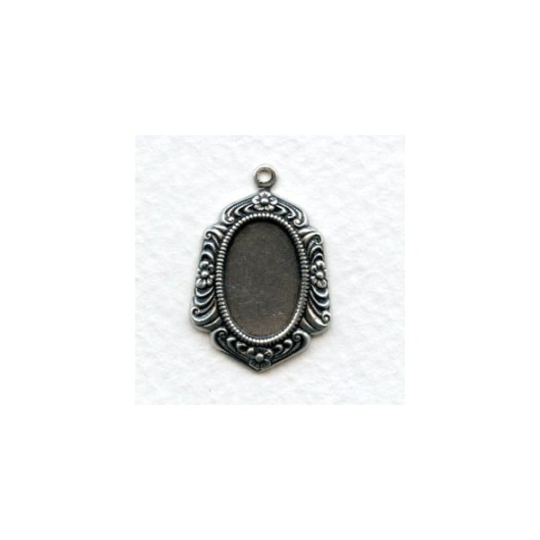 Floral Detail Pendant Setting Oxidized Silver 14x10mm (6)