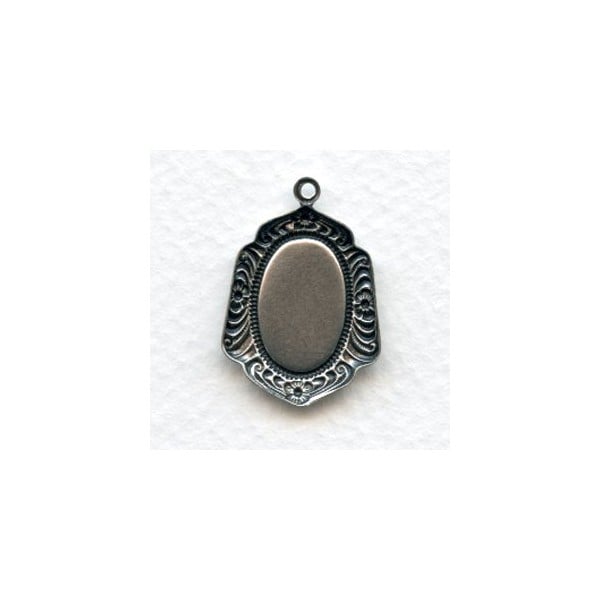 Floral Detail Pendant Setting Oxidized Silver 14x10mm (6) - Image 2