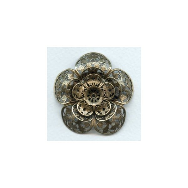 Triple Filigree Flower 49mm Oxidized Brass (1)