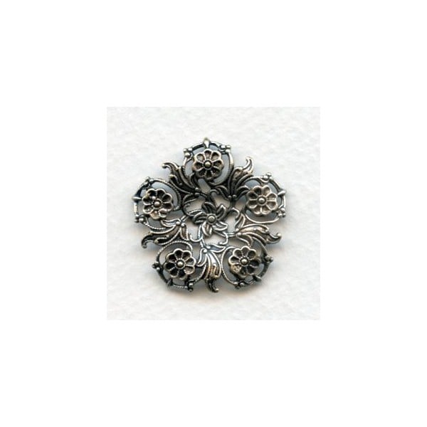Flowers and Filigree Round Connector Oxidized Silver (3)