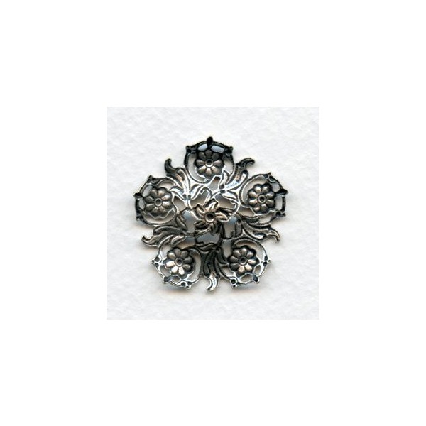 Flowers and Filigree Round Connector Oxidized Silver (3) - Image 2