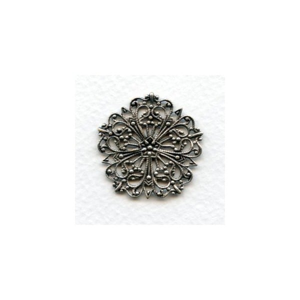 Ornate Round Flat Filigree Oxidized Silver 31mm (3)