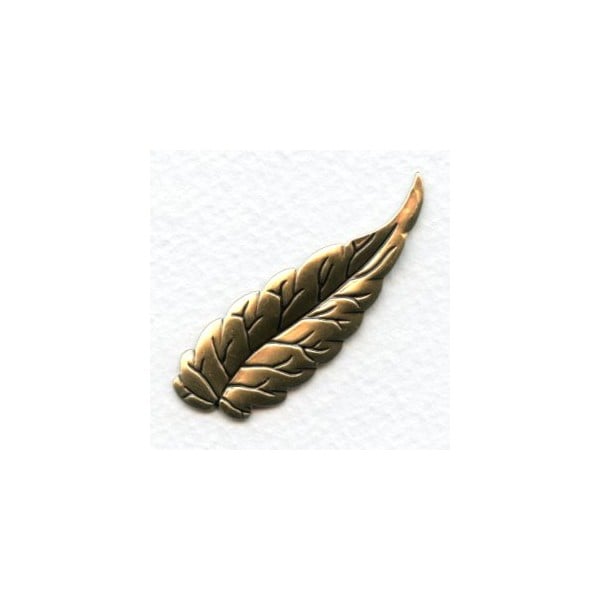 Long Slender Leaf Stamping Oxidized Brass 51mm (6)