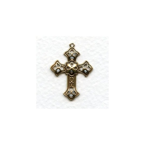 Filigree Cross Pendants Oxidized Brass 26mm (12)
