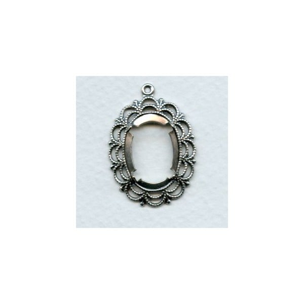Filigree Open Back 18x13mm Settings Oxidized Silver (6)