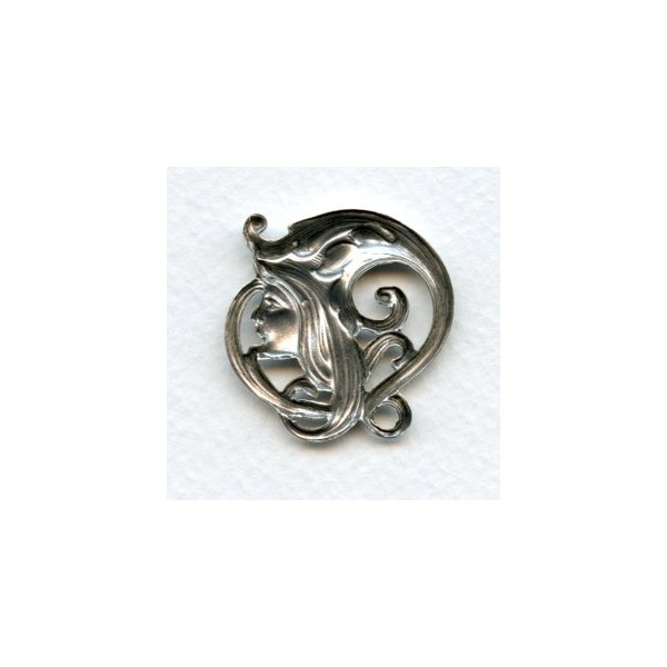 Art Nouveau Faces Oxidized Silver 31mm (2) - Image 2