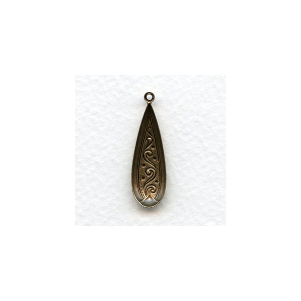 Embossed Oval Pendant Drops 30mm Oxidized Brass (6) - Image 2