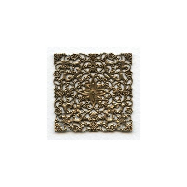 Large Ornate Filigree Square Oxidized Brass (1)