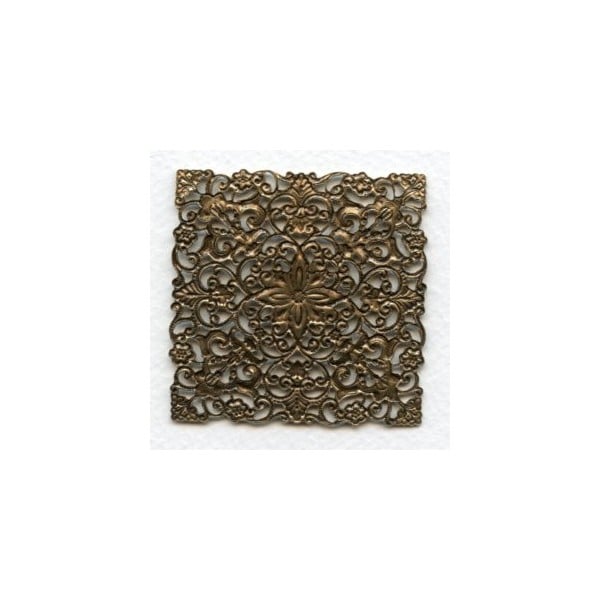 Large Ornate Filigree Square Oxidized Brass (1) - Image 2