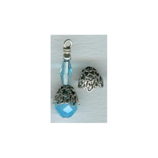Elaborate Cone Filigree Bead Caps Oxidized Silver (6) - Image 2