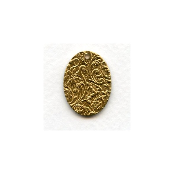Floral Patterned Oval Drops Raw Brass 27mm (6)