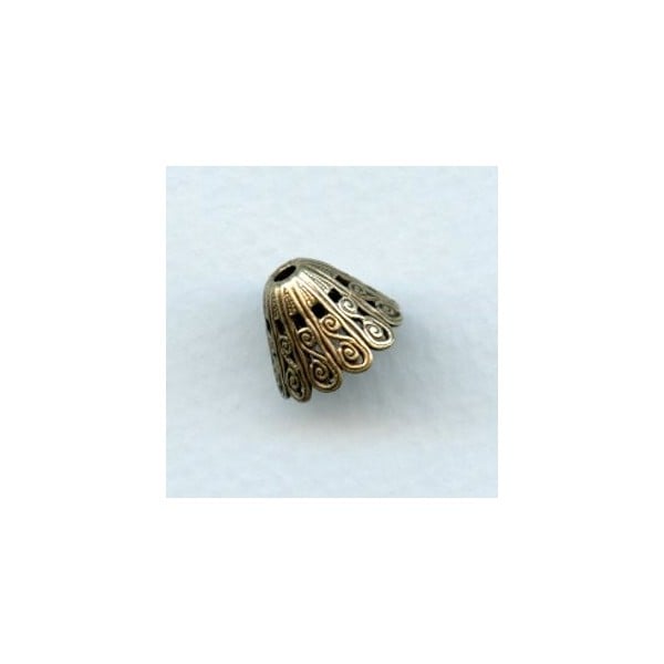 Grand Victorian Filigree Bead Cap 14x10mm Oxidized Brass (1)