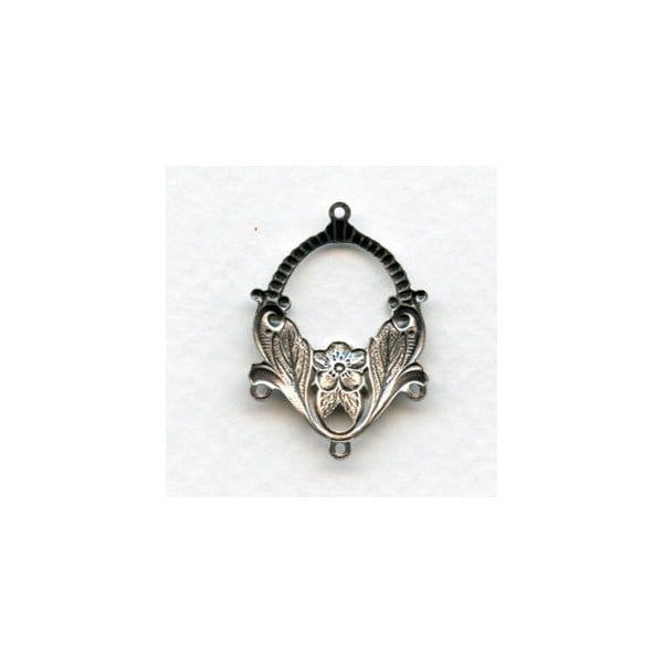 Ornate Floral 3 Strand Connectors Oxidized Silver (4) - Image 2