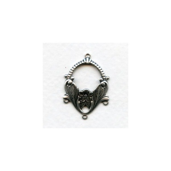 Ornate Floral 3 Strand Connectors Oxidized Silver (4)