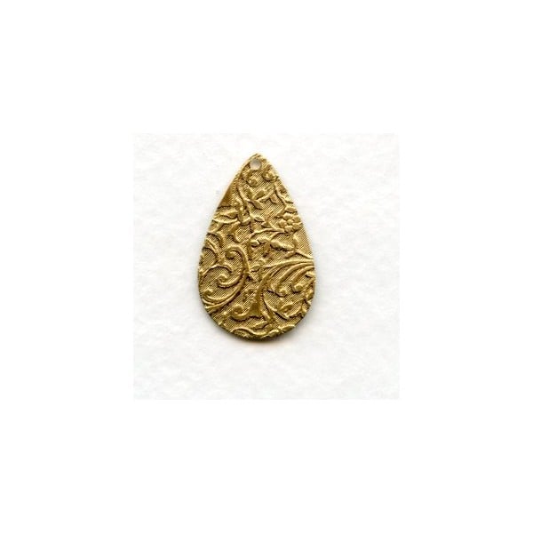 Floral Patterned Pear Shape Drops Raw Brass 27mm (6)