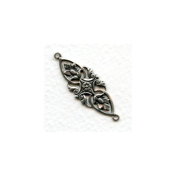 Floral Openwork Connector Oxidized Silver 35mm (6)