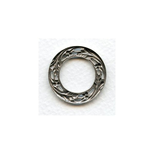 Leaves Berries Porthole Settings Oxidized Silver 27mm (6) - Image 2