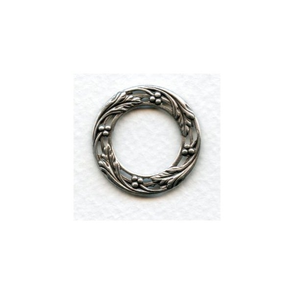 Leaves Berries Porthole Settings Oxidized Silver 27mm (6)