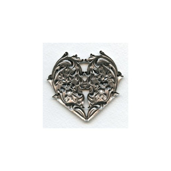 Heart and Flowers Oxidized Silver Stamping 65mm (1) - Image 2