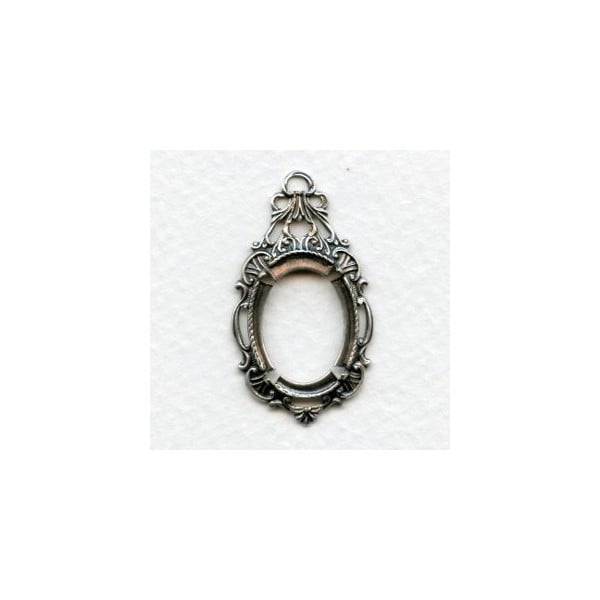 Ornate Drop Pendant Setting 18x13mm Oxidized Silver (1)