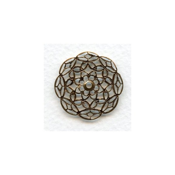 Filigree Small 28mm Round Oxidized Brass Stampings (6) - Image 2