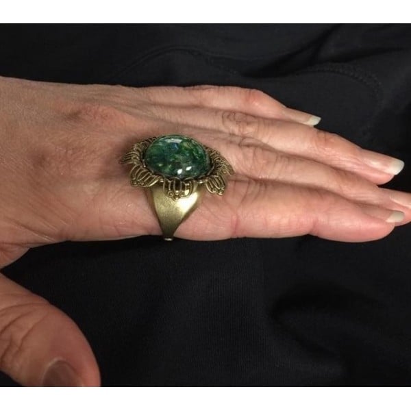 Adjustable Ring with Filigree Flower Setting Oxidized Brass (1) - Image 6