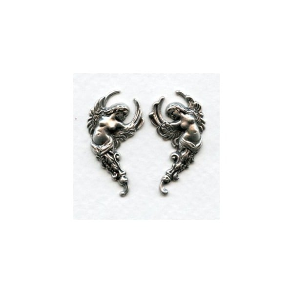 Winged Goddess Flourishes Oxidized Silver (1 set)