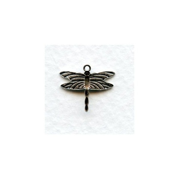 Dragonfly Charms Upturned Wings Oxidized Silver (12) - Image 2