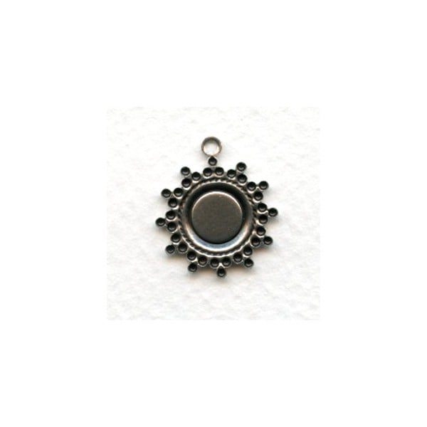 Bead Detail Oxidized Silver 7mm Setting Pendants (6) - Image 2