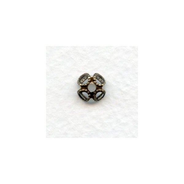 Filigree 7mm Oxidized Brass Four Petal Bead Caps (12)
