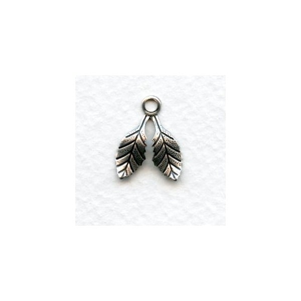 Small Double Leaves with a Loop Oxidized Silver 17mm (12)