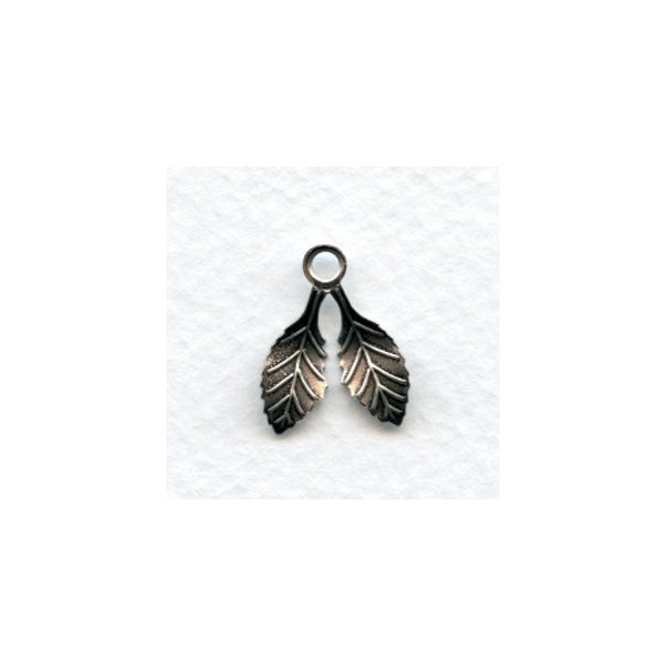 Small Double Leaves with a Loop Oxidized Silver 17mm (12) - Image 2