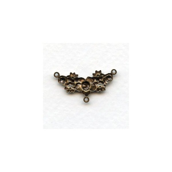 Floral Design Three Loop Connectors Oxidized Brass (6) - Image 2