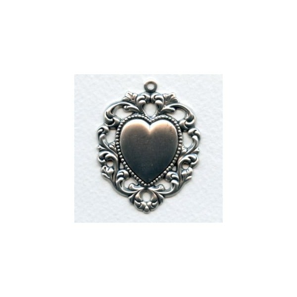 Floral Edged Heart Pendant Oxidized Silver (1)