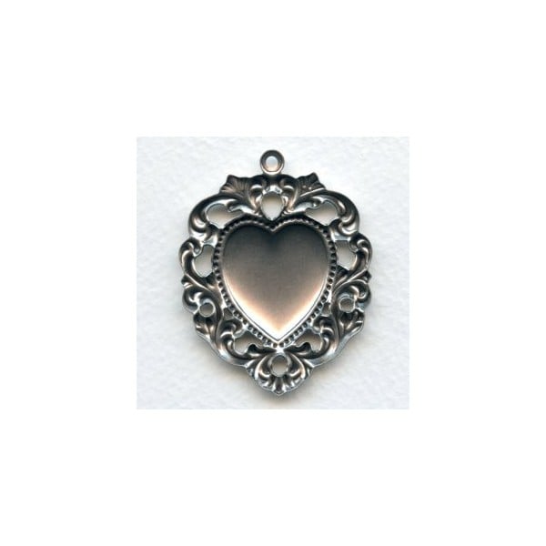 Floral Edged Heart Pendant Oxidized Silver (1) - Image 2