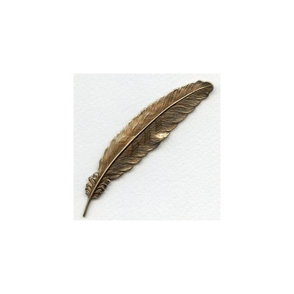 Large Feather Stamping Oxidized Brass 115mm (1)