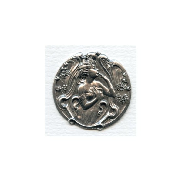 Art Nouveau Lady in a Garden Oxidized Silver Stamping (1)