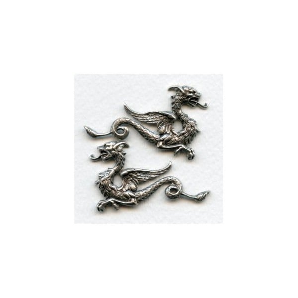 Medieval Style Dragon Stampings Oxidized Silver (1 set)