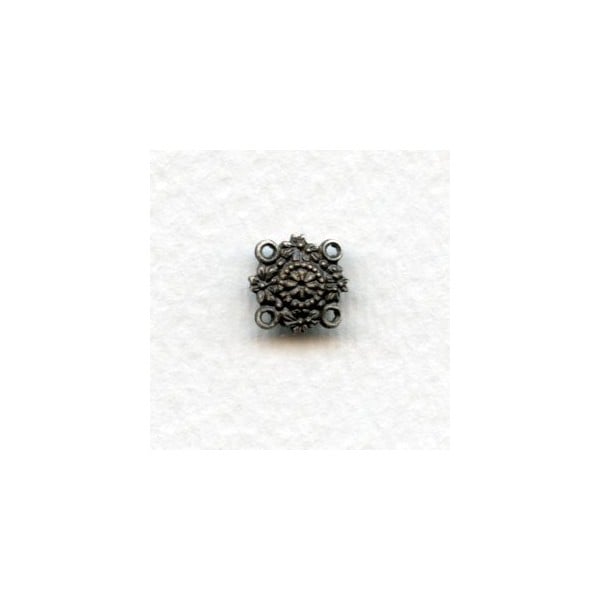 Tiny Floral Four Loop Connectors Oxidized Silver 9mm (6)