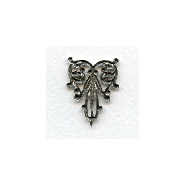Foliate Detail Filigree Triangle Oxidized Silver 29mm (2) - Image 2