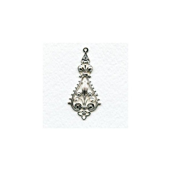 Filigree Pendant Drops 43mm Bright Silver Plated (6)