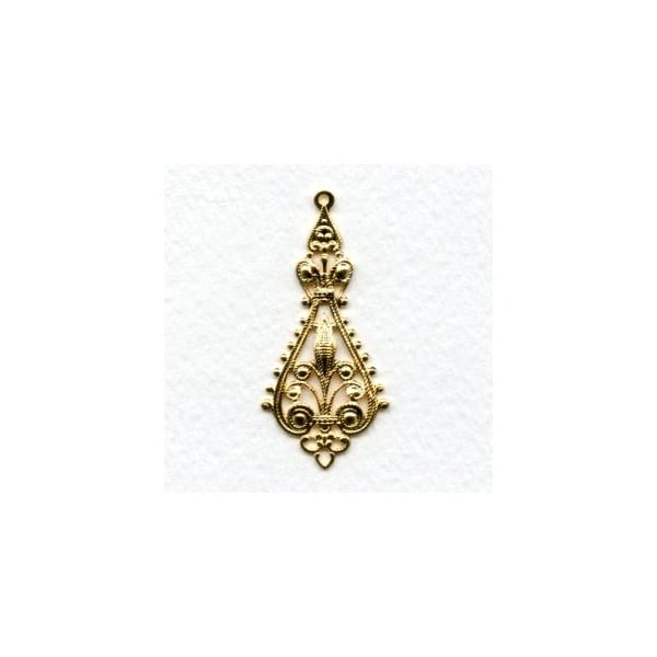 Filigree Pendant Drops 43mm Bright Gold Plated (6)